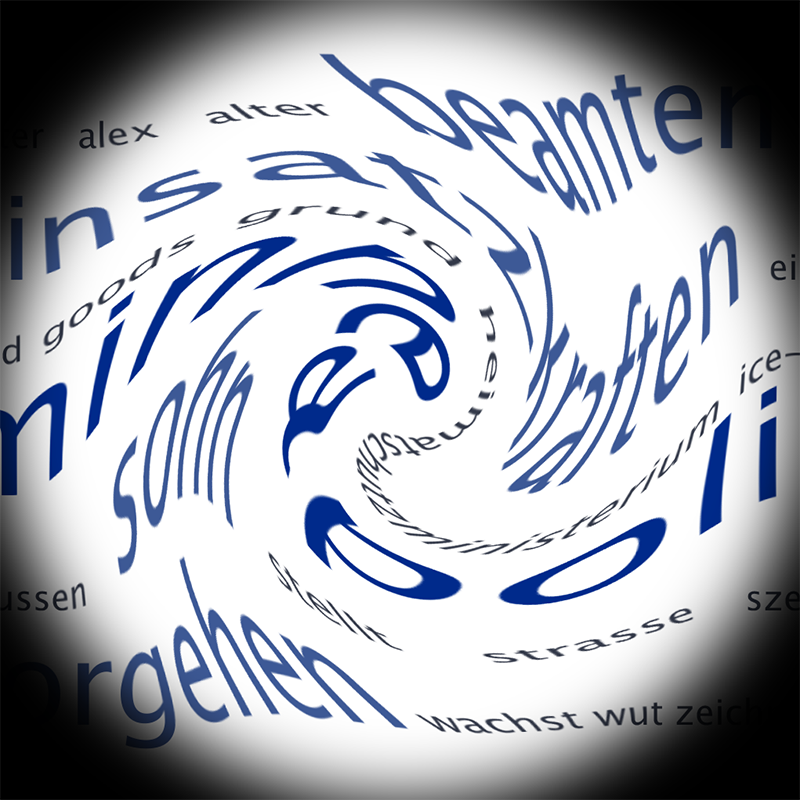 eine Wordcloud mit Nachrichten-Keywords aus Minneapolis, in einen Strudel verzerrt